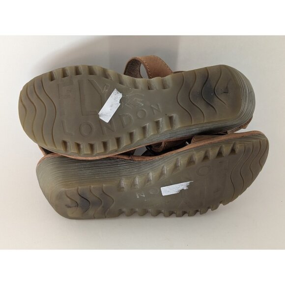 Fly London Sandals Sz 37 7 Wedged Brown Leather Adjustable Comfort Boho Resort - Picture 8 of 8
